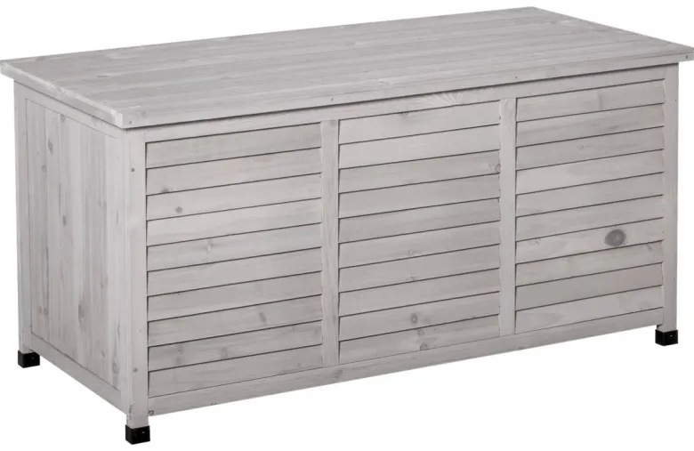 Outsunny Gartentruhe mit Stauraum grau Holz B/H/L: ca. 56x60x127 cm