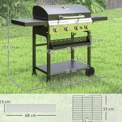 Outsunny Gasgrill Edelstahl B/H/L: ca. 55x103x135 cm