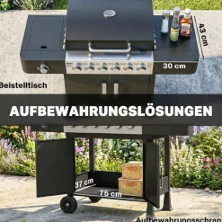 Outsunny Gasgrill Edelstahl B/H/L: ca. 51x101x135 cm