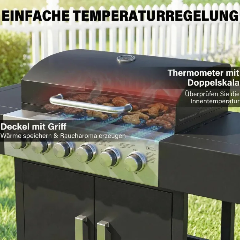 Outsunny Gasgrill Edelstahl B/H/L: ca. 51x101x135 cm