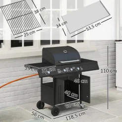 Outsunny Gasgrill Edelstahl B/H/L: ca. 56x110x118,5 cm