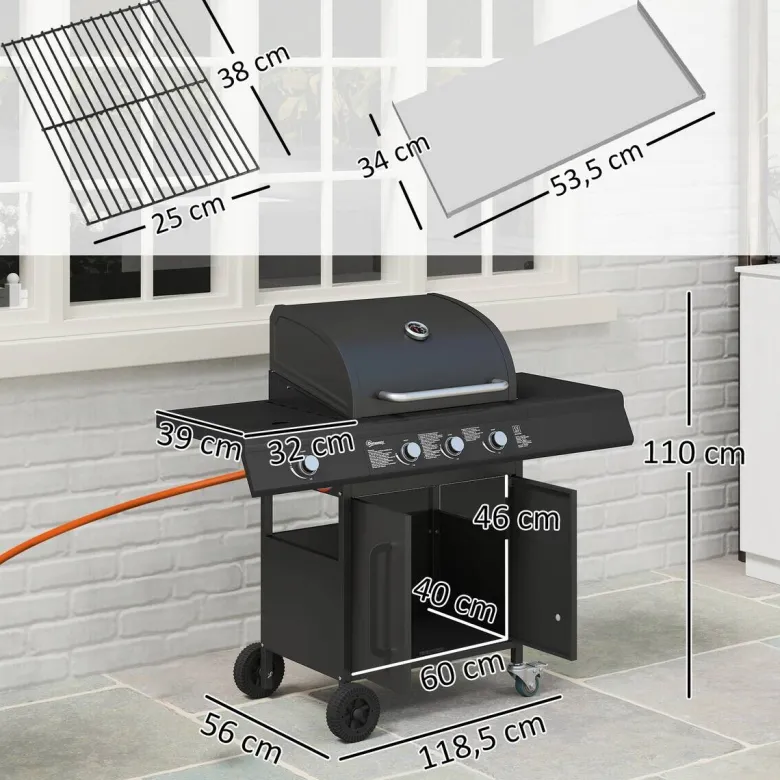 Outsunny Gasgrill Edelstahl B/H/L: ca. 56x110x118,5 cm