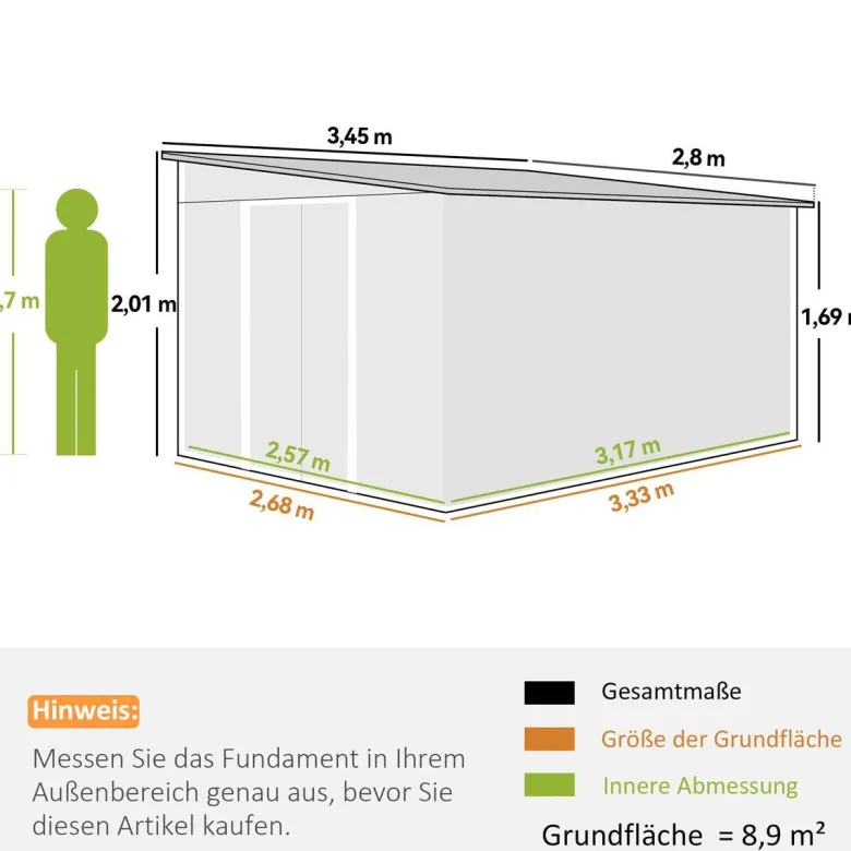 Outsunny Gerätehaus grün B/H/L: ca. 280x201x345 cm