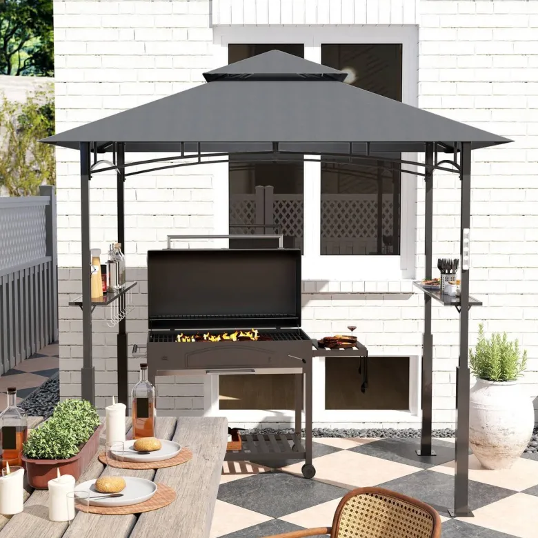 Outsunny Grillpavillon dunkelgrau Polyester B/H/L: ca. 148x248x243 cm