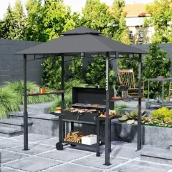 Outsunny Grillpavillon dunkelgrau Polyester B/H/L: ca. 148x248x243 cm