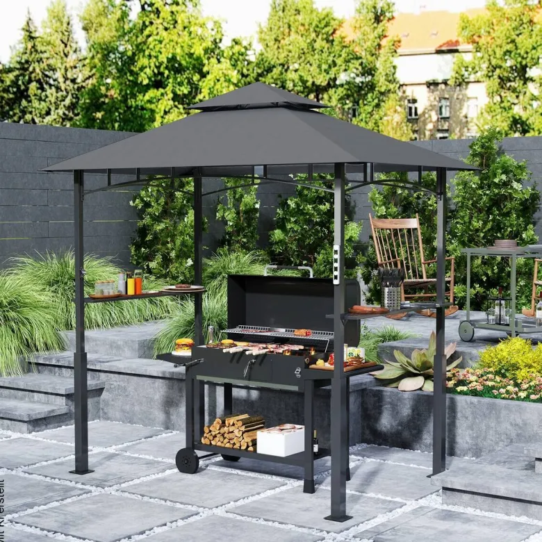 Outsunny Grillpavillon dunkelgrau Polyester B/H/L: ca. 148x248x243 cm