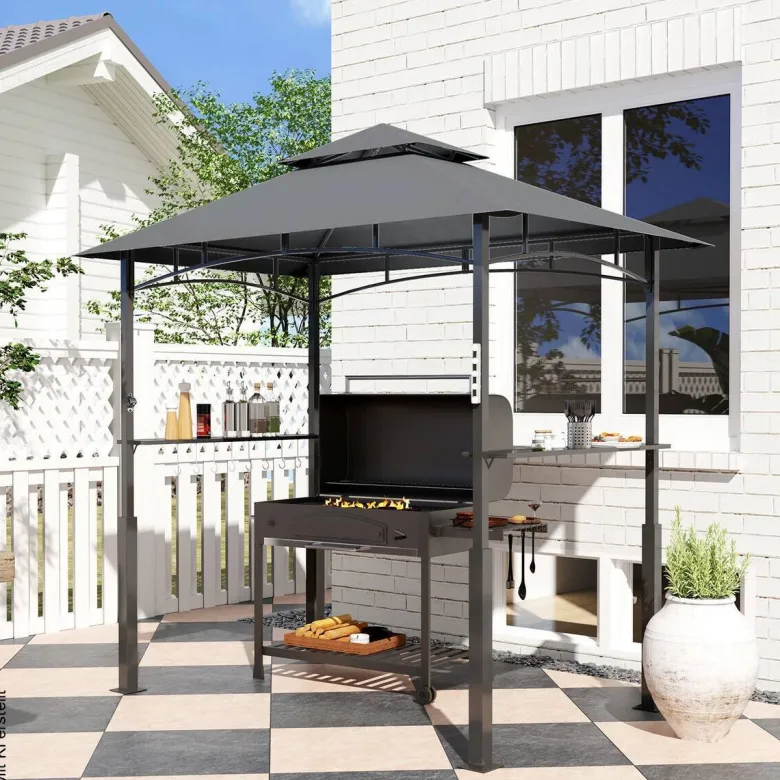 Outsunny Grillpavillon dunkelgrau Polyester B/H/L: ca. 148x248x243 cm