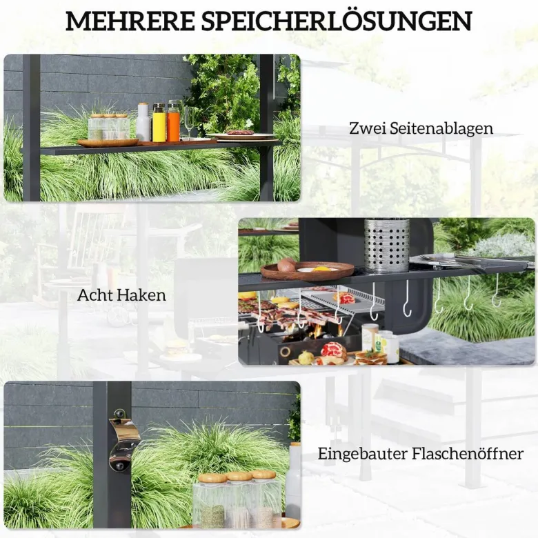Outsunny Grillpavillon dunkelgrau Polyester B/H/L: ca. 148x248x243 cm