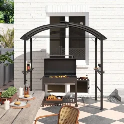 Outsunny Grillpavillon dunkelgrau Polyester B/H/L: ca. 110x235x233 cm
