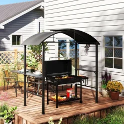 Outsunny Grillpavillon dunkelgrau Polyester B/H/L: ca. 110x235x233 cm