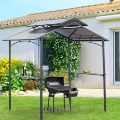 Outsunny Grillpavillon mit Flammschutzdach braun Stahl B/H/L: ca. 150x250x240 cm