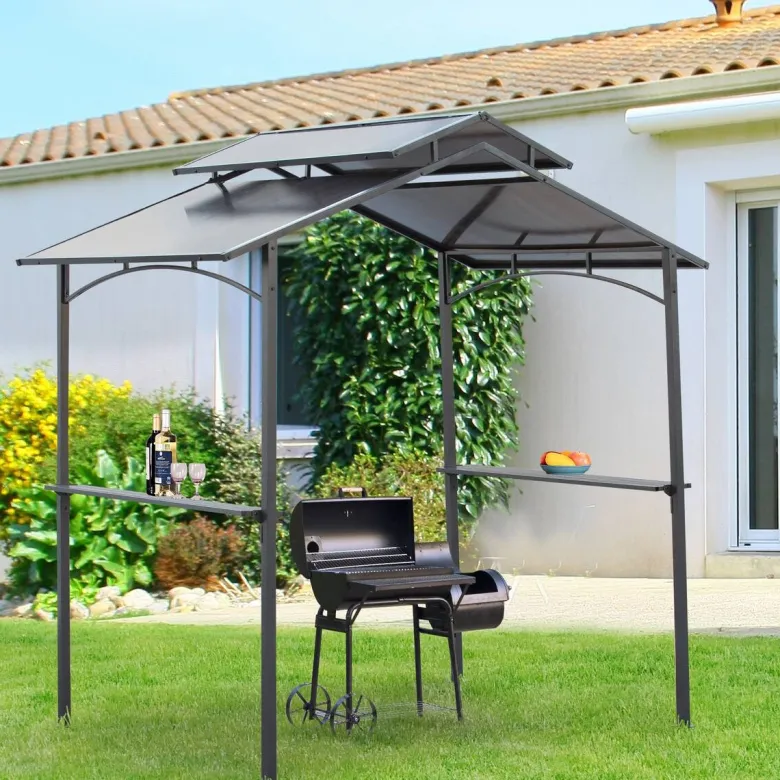 Outsunny Grillpavillon mit Flammschutzdach braun Stahl B/H/L: ca. 150x250x240 cm