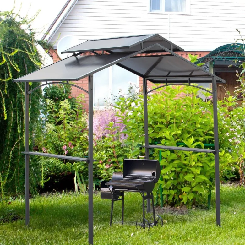 Outsunny Grillpavillon mit Flammschutzdach braun Stahl B/H/L: ca. 150x250x240 cm