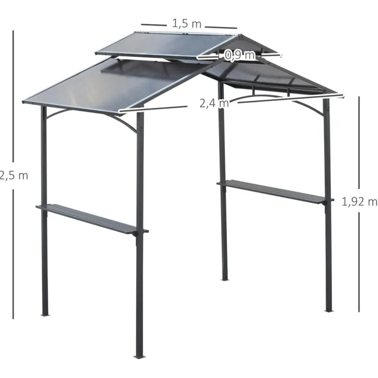 Outsunny Grillpavillon mit Flammschutzdach braun Stahl B/H/L: ca. 150x250x240 cm