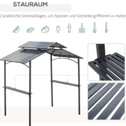 Outsunny Grillpavillon mit Flammschutzdach braun Stahl B/H/L: ca. 150x250x240 cm