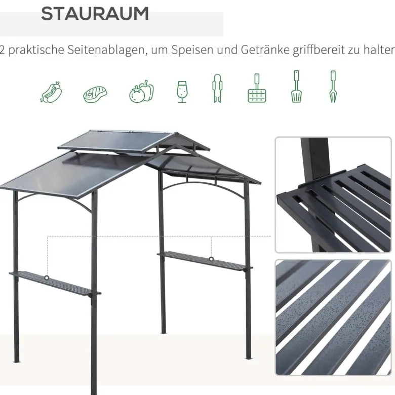 Outsunny Grillpavillon mit Flammschutzdach braun Stahl B/H/L: ca. 150x250x240 cm