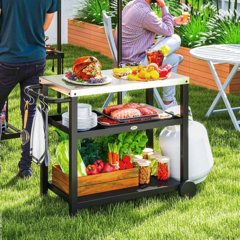 Outsunny Grillwagen Edelstahl B/H/L: ca. 50x81x102 cm