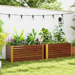 Outsunny Hochbeet 2er Set braun Stahl B/H/L: ca. 60x60x120 cm