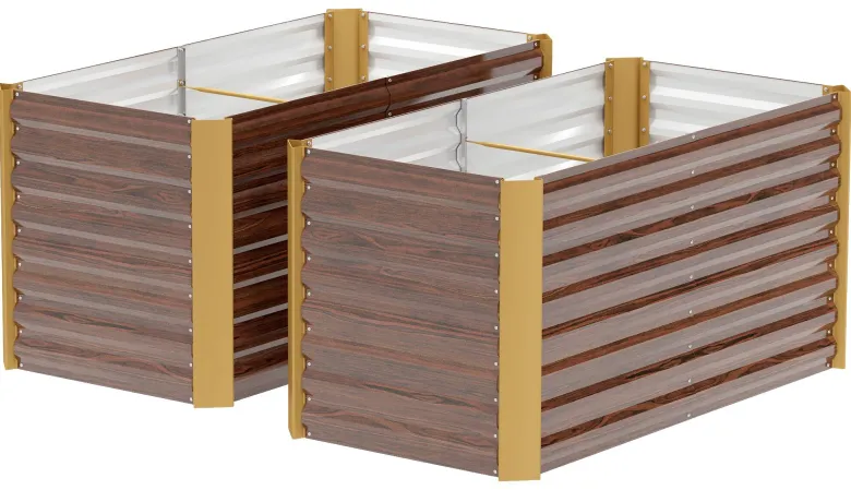 Outsunny Hochbeet 2er Set braun Stahl B/H/L: ca. 60x60x120 cm