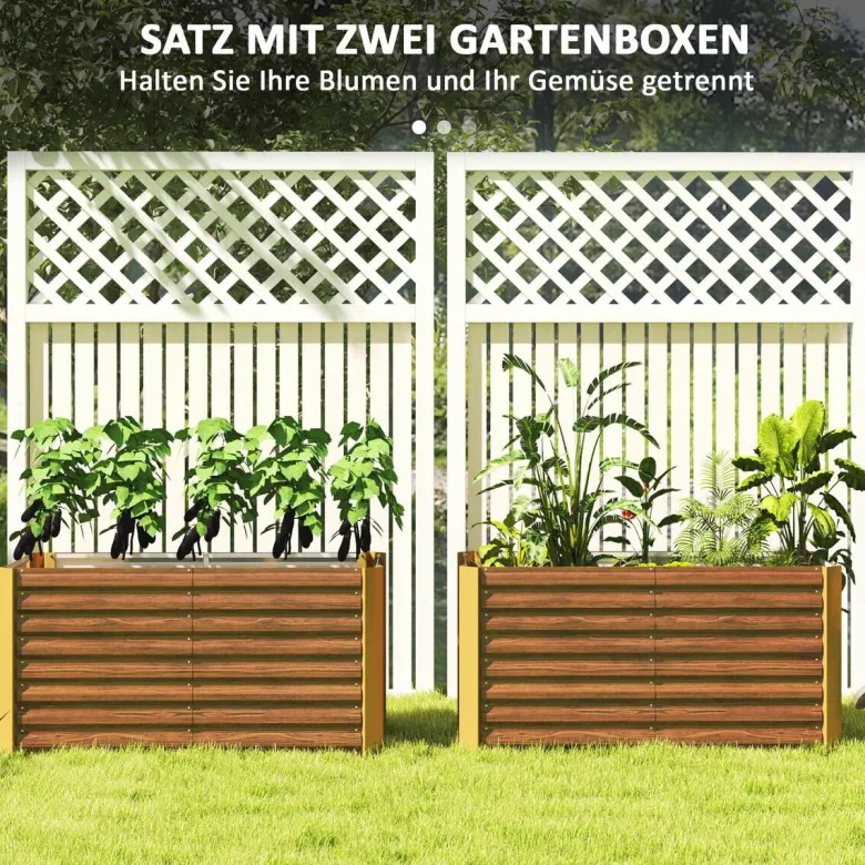 Outsunny Hochbeet 2er Set braun Stahl B/H/L: ca. 60x60x120 cm
