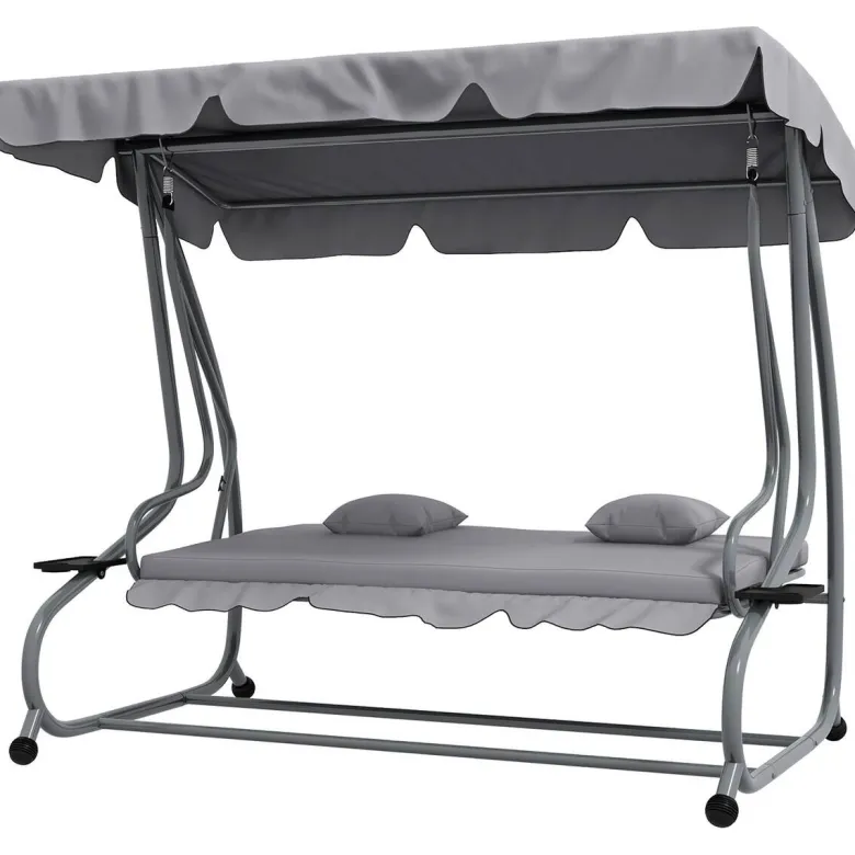 Outsunny Hollywoodschaukel hellgrau Polyester-Mischgewebe B/H/L: ca. 120x164x200 cm