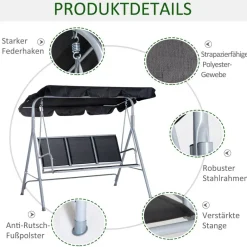 Outsunny Hollywoodschaukel schwarz Metall B/H/L: ca. 110x153x170 cm