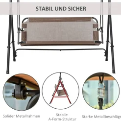 Outsunny Hollywoodschaukel braun Metall B/H/L: ca. 110x155x172 cm