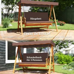 Outsunny Hollywoodschaukel braun Holz B/H/L: ca. 130x181x236 cm