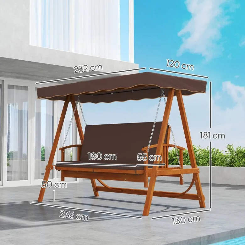 Outsunny Hollywoodschaukel braun Holz B/H/L: ca. 130x181x236 cm