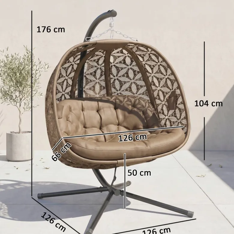 Outsunny Korbhängesessel sand Stahl B/H/L: ca. 126x176x126 cm