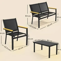 Outsunny Loungemöbel schwarz Glas B/H/L: ca. 63,5x84x110 cm