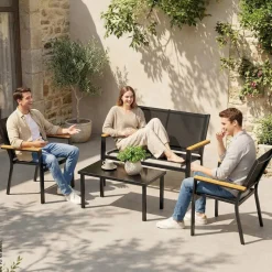 Outsunny Loungemöbel schwarz Glas B/H/L: ca. 63,5x84x110 cm