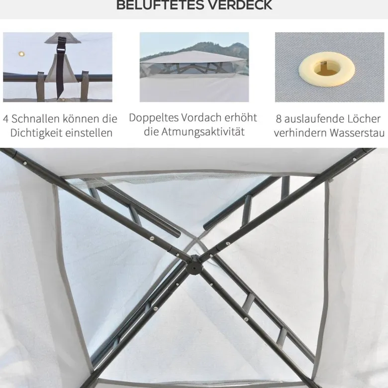 Outsunny Pavillon hellgrau Metall B/H/L: ca. 294x265x294 cm