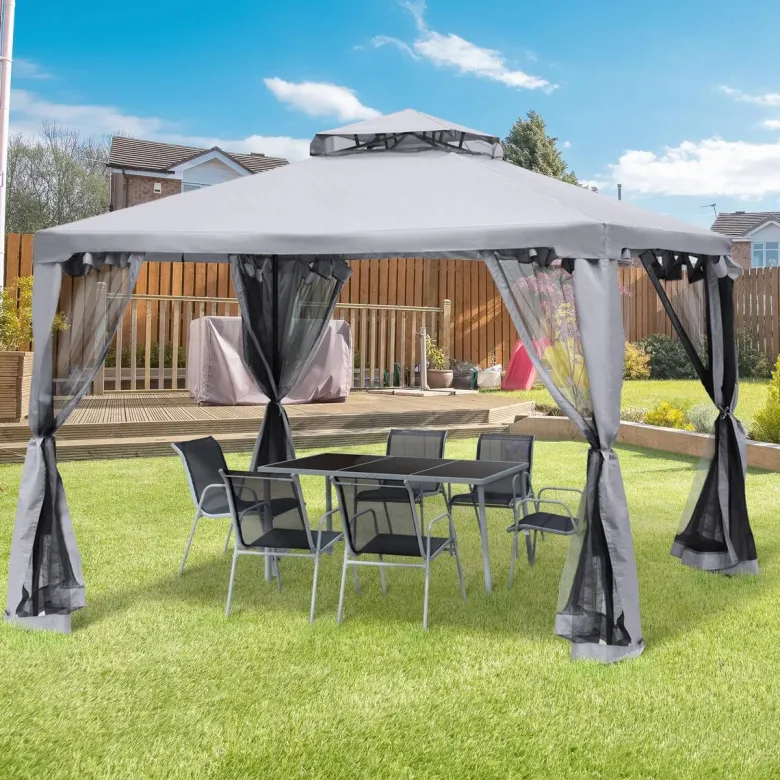 Outsunny Pavillon hellgrau Metall B/H/L: ca. 294x265x294 cm