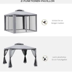 Outsunny Pavillon hellgrau Metall B/H/L: ca. 294x265x294 cm