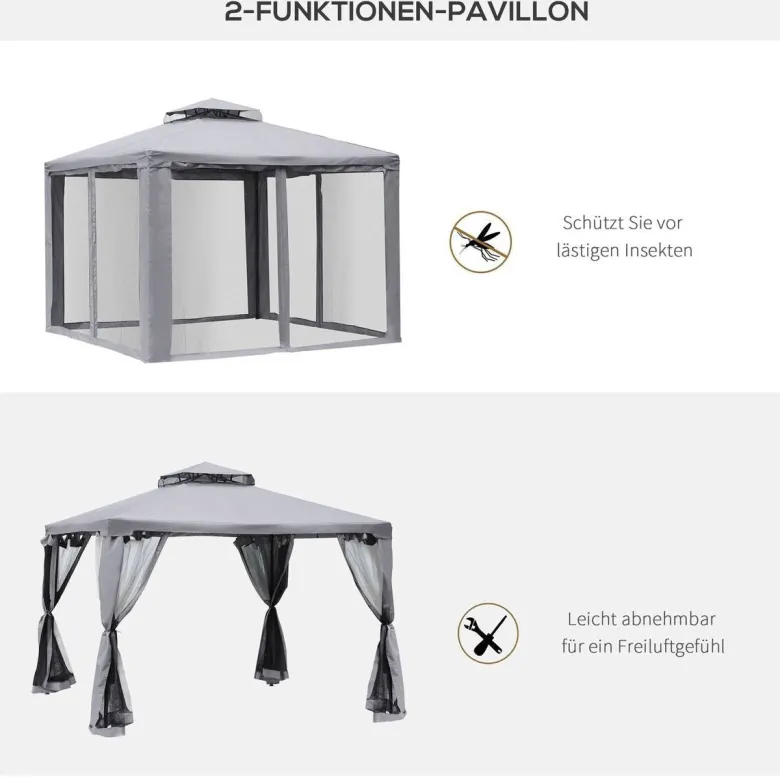 Outsunny Pavillon hellgrau Metall B/H/L: ca. 294x265x294 cm