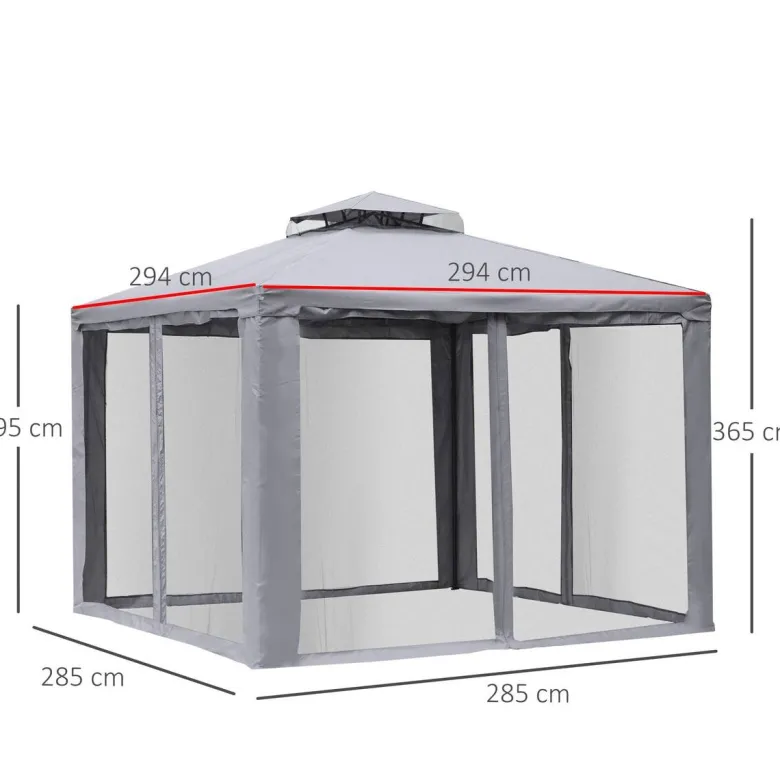 Outsunny Pavillon hellgrau Metall B/H/L: ca. 294x265x294 cm