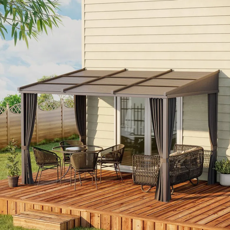 Outsunny Pergola mit Schiebeelementen grau Polyester B/H/L: ca. 255x242x365 cm