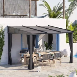 Outsunny Pergola mit Schiebeelementen grau Polyester B/H/L: ca. 255x242x365 cm