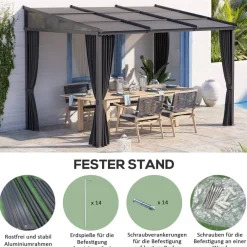 Outsunny Pergola mit Schiebeelementen grau Polyester B/H/L: ca. 255x242x365 cm