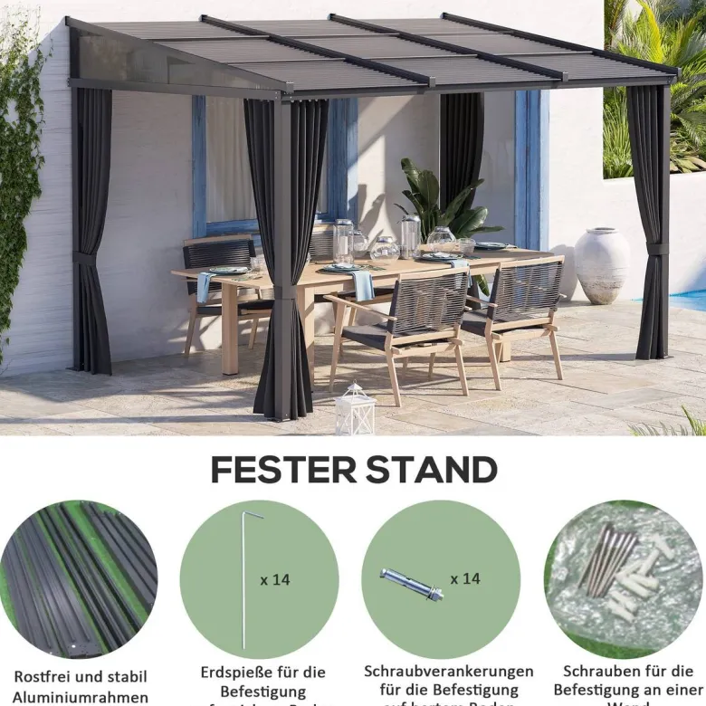 Outsunny Pergola mit Schiebeelementen grau Polyester B/H/L: ca. 255x242x365 cm