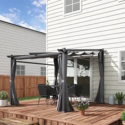 Outsunny Pergola mit Sonnendach grau Polyester B/H/L: ca. 295x230x297 cm