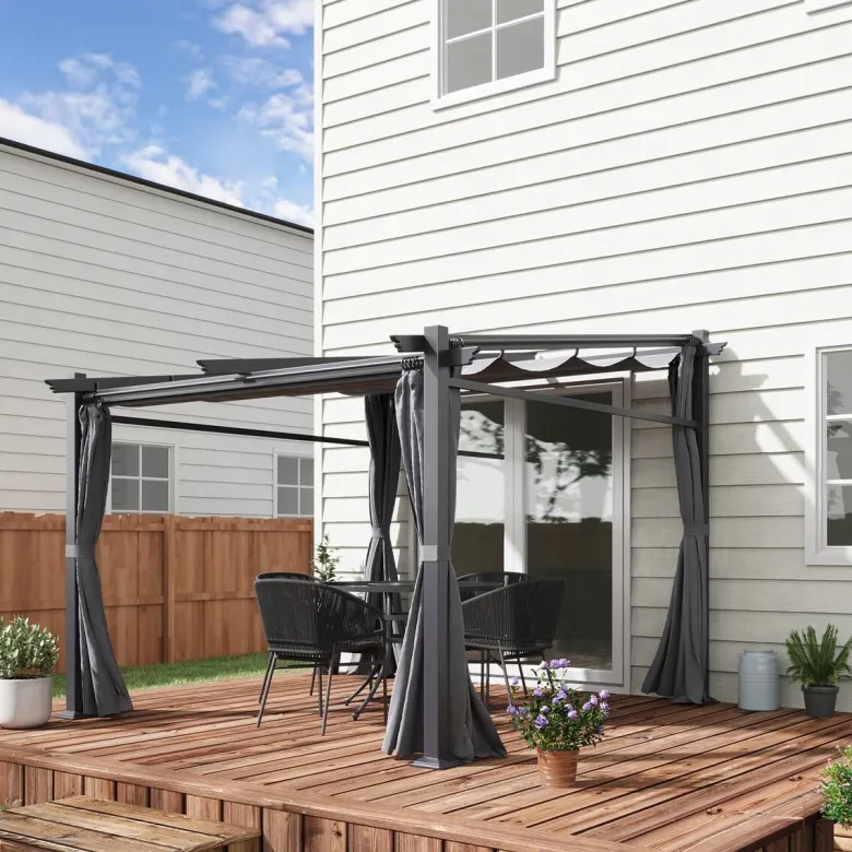 Outsunny Pergola mit Sonnendach grau Polyester B/H/L: ca. 295x230x297 cm