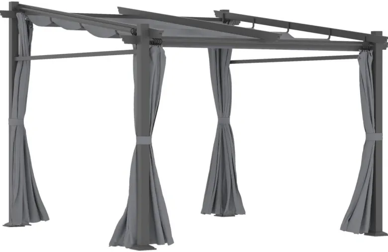 Outsunny Pergola mit Sonnendach grau Polyester B/H/L: ca. 295x230x297 cm