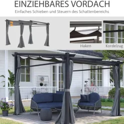 Outsunny Pergola mit Sonnendach grau Polyester B/H/L: ca. 295x230x297 cm