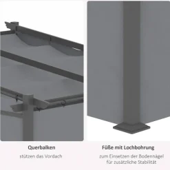 Outsunny Pergola mit Sonnendach grau Polyester B/H/L: ca. 295x230x297 cm