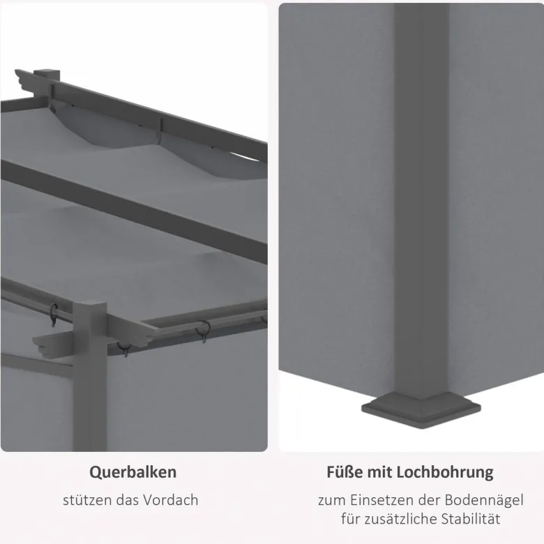 Outsunny Pergola mit Sonnendach grau Polyester B/H/L: ca. 295x230x297 cm