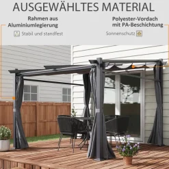 Outsunny Pergola mit Sonnendach grau Polyester B/H/L: ca. 295x230x297 cm