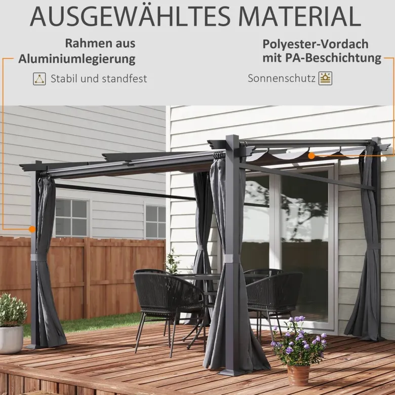Outsunny Pergola mit Sonnendach grau Polyester B/H/L: ca. 295x230x297 cm