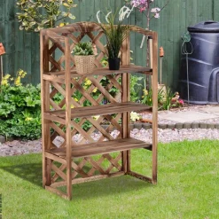 Outsunny Pflanzentreppe natur Holz B/H/L: ca. 38x120x75 cm